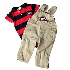 Vintage Sara Lynn Togs UGA 12m Boy Overalls with Polo Go Dawgs Georgia Bulldogs